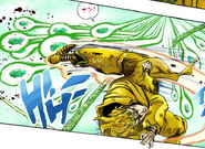 DIO kicking Hierophant Green's Emerald Splash