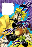 DIO's stomach caves in after Star Platinum punches The World