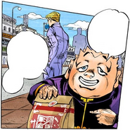 Shigechi holding what he believes is his lunch, which is actually the "girlfriend" of serial killer Yoshikage Kira.