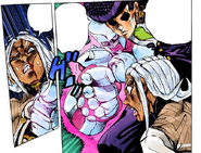 Josuke about to give Terunosuke a rush-beatdown.