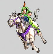 Johnny Joestar astride Slow Dancer in Eyes of Heaven