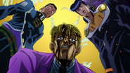 Okuyasu and Josuke confront an injured Kira about his suspicious condition.