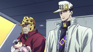 Joseph junto con Jotaro abandonan Morioh después de la batalla final contra Yoshikage Kira.