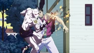 Kira stops SC air vein.png (2.18 MB) Killer Queen blows a small hole in Kira's arm, allowing the air bubble to escape.