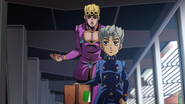 Giorno convincing Koichi to use his taxi, later scamming him