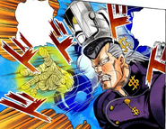 Attacking Josuke, about to reveal The Hand's power