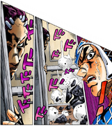 Scolippi staring menacingly at Guido Mista