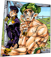 Noticing Josuke approach him.