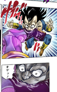 Nukesaku biting down on Star Platinum's arm