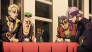 Melone smiles, repulsing Formaggio, Prosciutto, and Pesci