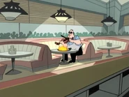 Pops playing violin alone at the diner.