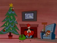 Johnny in Little Suzy's chimney.