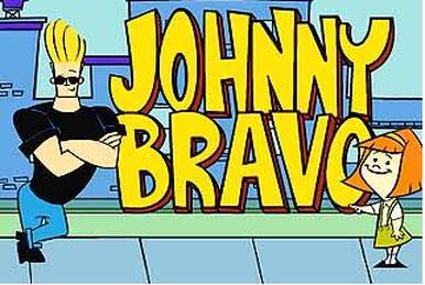 The cartoon network character johnny bravo but with grey hair, slimmed down  but with a gut and french on Craiyon