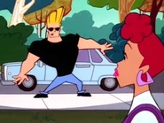 Johnny in front of Melinda's car.