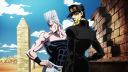 Jotaro y Polnareff en 1990 buscando pistas sobre las Flechas.