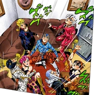 La Pandilla de Bucciarati y Trish, dentro de Coco Jumbo a través de Mr.President.