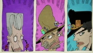 El Grupo Joestar (Polnareff, Joseph, Jotaro) como se representan en Tohth.