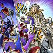 Mountain Tim utilizando su Stand para atacar a BlackMore.