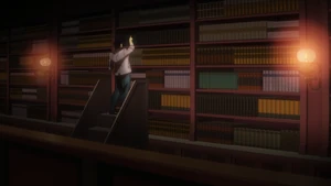 La biblioteca de la mansión.