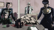 Josuke y el resto del grupo descubren el cadáver de Kosaku Kawajiri, después de que Kira se haya escapado.