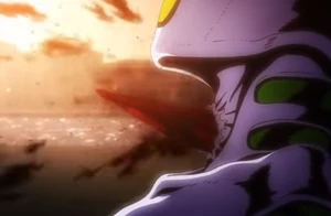 La púa atraviesa el cuello de Ghiaccio.