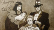 Fotografía de Straizo, Speedwagon y Erina, con él sosteniendo a Lisa Lisa.