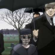 Smokey, Erina y Speedwagon lamentándose en el funeral de Joseph.