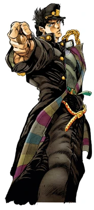 Jotaro a color en el videojuego (igual que en la adaptación anime).