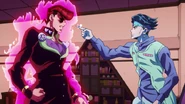 Rohan se burla del peinado de Josuke.
