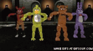 Freddy and his friends doing a celebration dance.