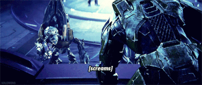 Grunt scared at the sight of the Master Chief.