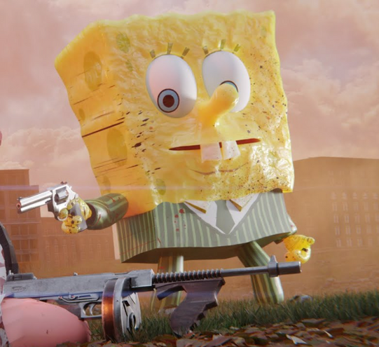spongebob gangster with a gun