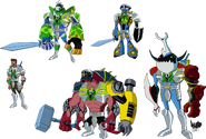 Composite Fourmungosaur, EchoClock, Atomic-X and Bigtle (also him using 0.002% of his power and Divini's first outfit)
