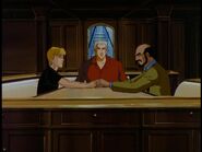 Jonny, Race, and Vladimir Oistrakh hold a séance in the saloon