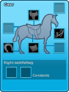 The Gear section of the horse's character sheet.