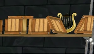 Harfa leżąca na półce w Muzeum