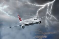 Airplane-flying-above-sea-on-stormy-sky