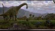 Brachiosaurus can be seen mingling with various other species of herbivore.