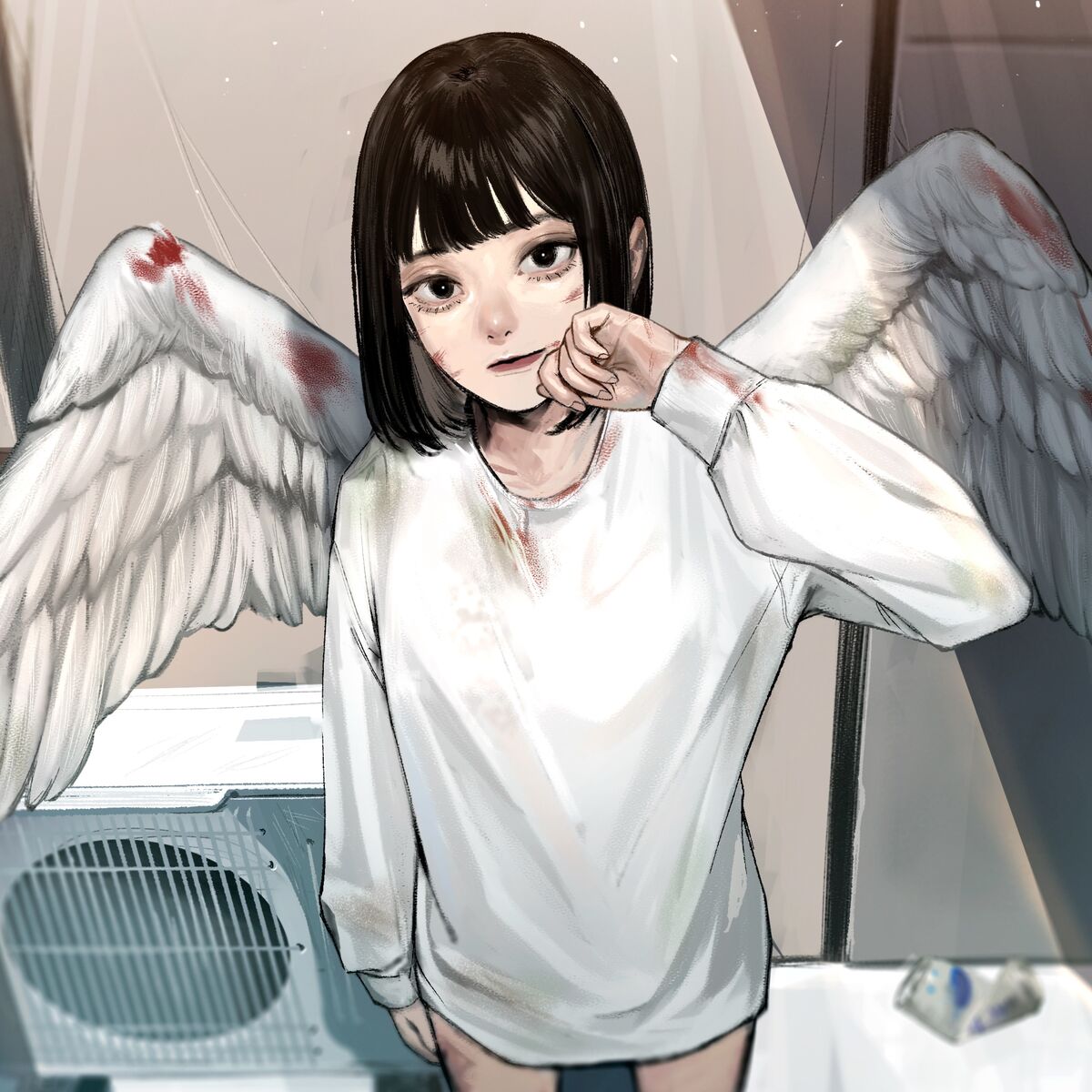 Anime, Wings, Sad, Angel, Short Hair, HD wallpaper