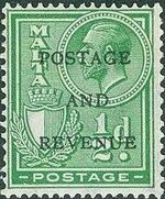 Malta 1928 George V and Coat of Arms Ovpt POSTAGE AND REVENUE b