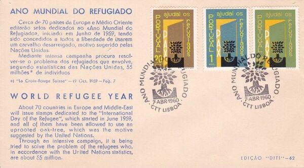 Portugal 1960 International Year of Refugees FDCe