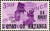 Katanga 1960 Postage Stamps from Congo Overprinted f