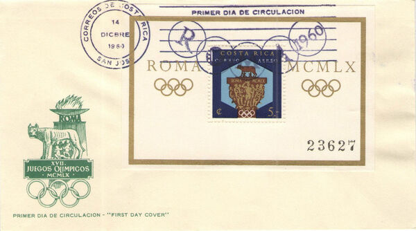 Costa Rica 1960 17th Olympic Games in Rome FDCc