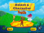 A PlayStation character select screen where the player is about to select Frankie the dog