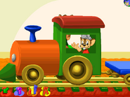 Roquefort driving a toy train (JumpStart Kindergarten 1997)