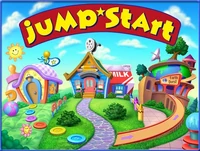 Web art representing Toddler Town (left), JumpStartville (middle), and Adventure World (right)