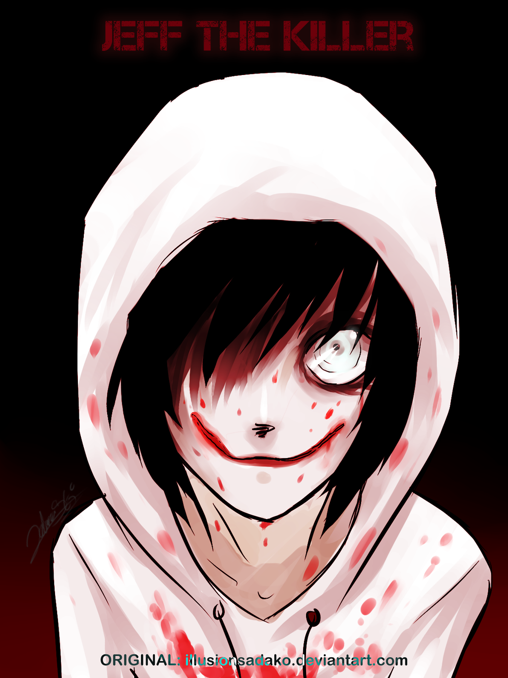The image contains Jeff the Killer's head and eyes with Smile.dog&...