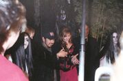 Shimizu-san inaugurating the themed Haunt maze with Amber Tamblyn and Sam Raimi, at the film's premiere.