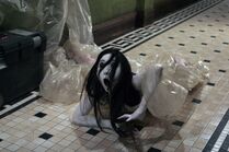 Kayako's ghost crawls throughout the hall.