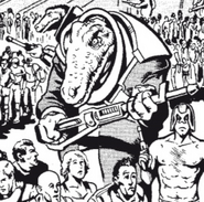 An armed Klegg, art by Brian Bolland